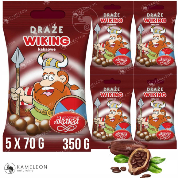 DRAŻE WIKINGOWIE cukierki kakaowe kakao SKAWA 70g x 5szt 350g 0,35KG DRAŻE WIKINGOWIE cukierki kakaowe kakao SKAWA 70g x 5szt 350g 0,35KG