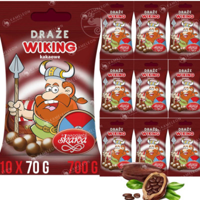 DRAŻE WIKINGOWIE cukierki słodycze kakaowe SKAWA 70g x10szt 700g 0,7KG