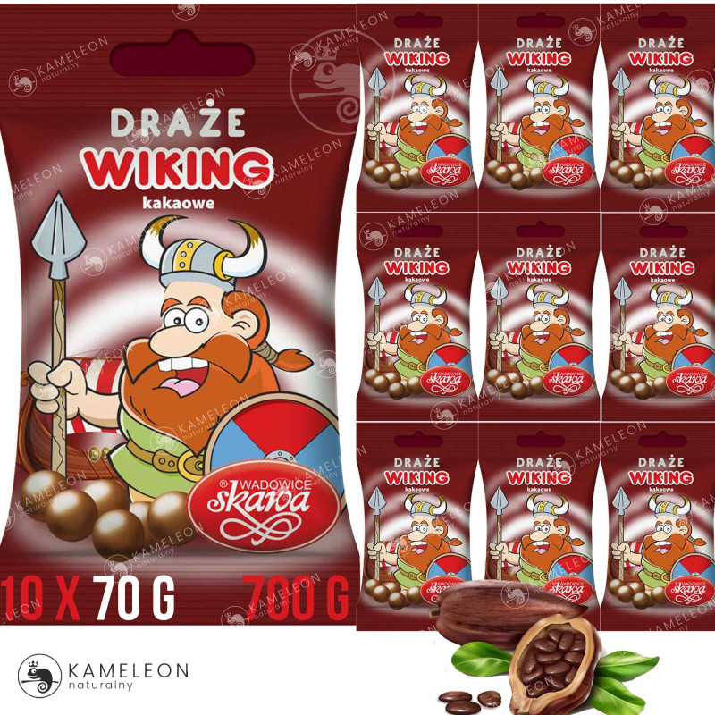 DRAŻE WIKINGOWIE cukierki słodycze kakaowe SKAWA 70g x10szt 700g 0,7KG