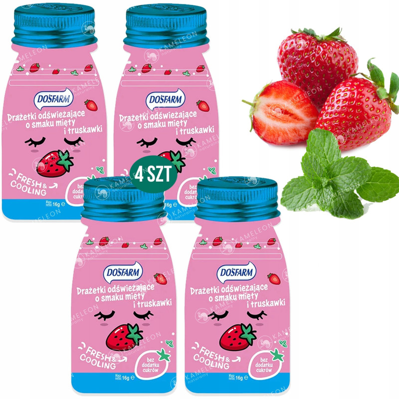 DRAŻETKI DRAŻE ODŚWIEŻAJĄCE truskawka + mięta SORBITOL 16g x4 szt.