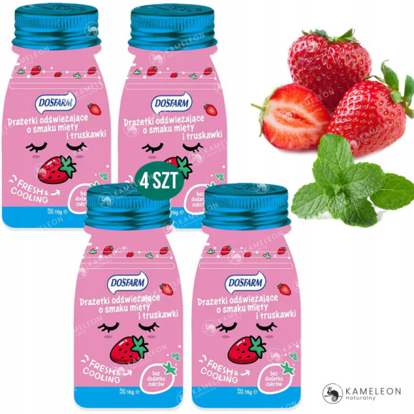 DRAŻETKI DRAŻE ODŚWIEŻAJĄCE truskawka + mięta SORBITOL 16g x4 szt.