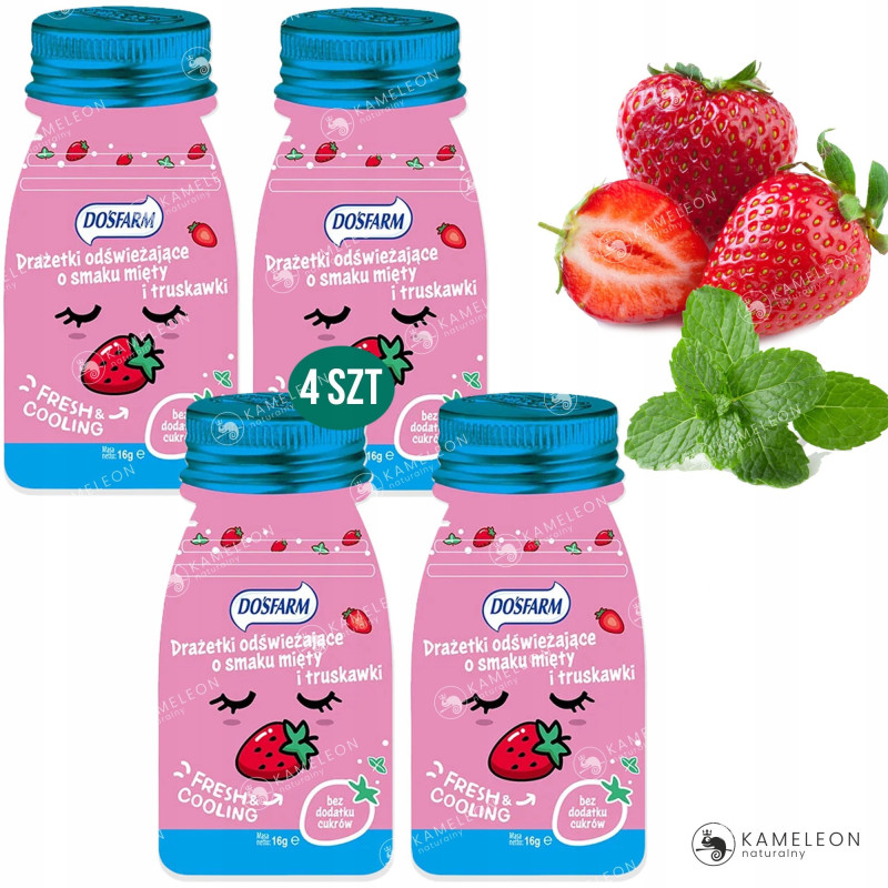 DRAŻETKI DRAŻE ODŚWIEŻAJĄCE truskawka + mięta SORBITOL 16g x4 szt.