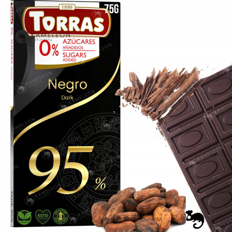 CZEKOLADA GORZKA 95% CIEMNA DARK CHOCOLATE BEZ CUKRU GLUTENU 75G Torras