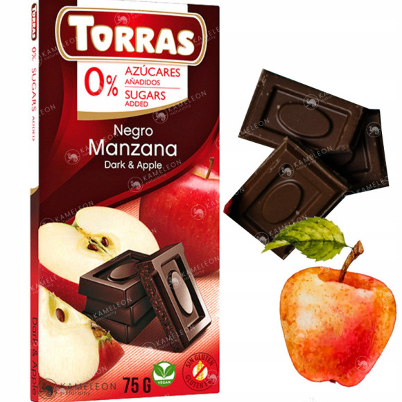 CZEKOLADA GORZKA Z JABŁKIEM bez cukru glutenu bezglutenowa 75g TORRAS CZEKOLADA GORZKA Z JABŁKIEM bez cukru glutenu bezglutenowa 75g TORRAS