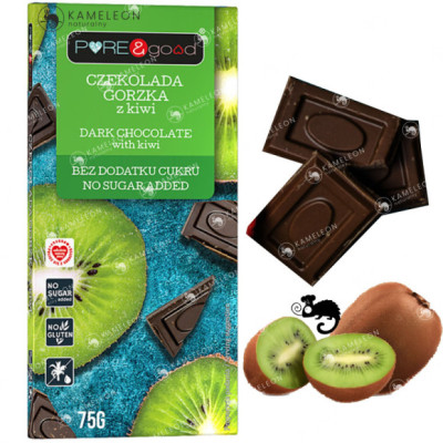 CZEKOLADA GORZKA Z KIWI ZE STEWIĄ bez CUKRU GLUTENU 75g KETO Pure&Good