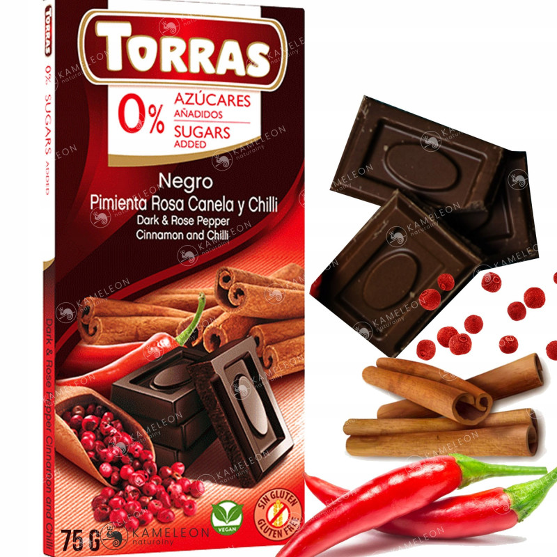 CZEKOLADA GORZKA Z PIEPRZEM CYNAMONEM CHILI bez cukru glutenu 75g TORRAS