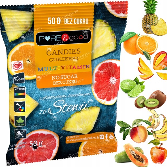 Pure&Good CUKIERKI MULTIWITAMINA bez cukru ze stewią 50g