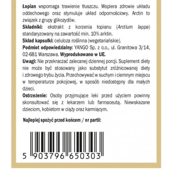 Yango ŁOPIAN KORZEŃ wsparcie ŁADNA SKÓRA WŁOSY 90 kapsułek