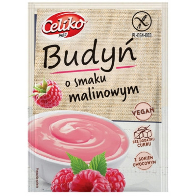 BUDYŃ MALINOWY O SMAKU MALINOWYM 40g BEZ CUKRU BEZ GLUTENU dla wegan Celiko