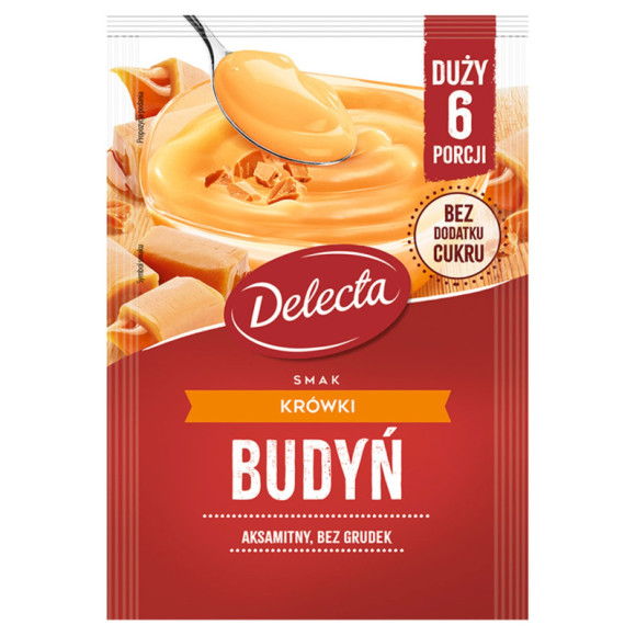 BUDYŃ SMAK KRÓWKI KRÓWKOWY duży 64g na 6 PORCJI bez dodatku cukru Delecta BUDYŃ SMAK KRÓWKI KRÓWKOWY duży 64g na 6 PORCJI bez dodatku cukru Delecta