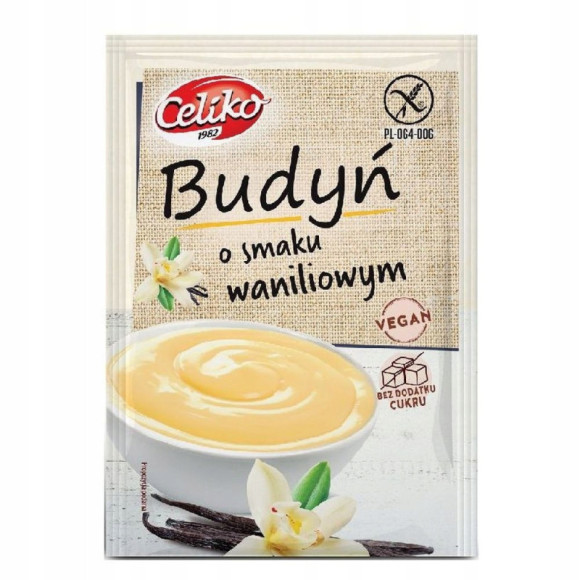 BUDYŃ WANILIOWY o smaku WANILIOWYM 40g BEZ CUKRU BEZ GLUTENU Celiko BUDYŃ WANILIOWY o smaku WANILIOWYM 40g BEZ CUKRU BEZ GLUTENU Celiko
