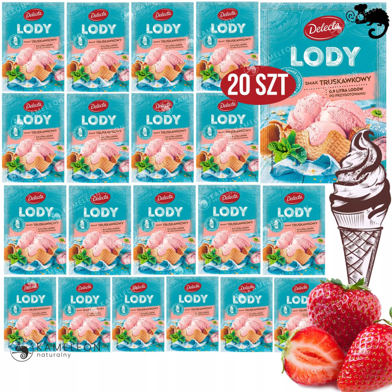 Delecta LODY TRUSKAWKOWE w proszku TRUSKAWKA 20szt