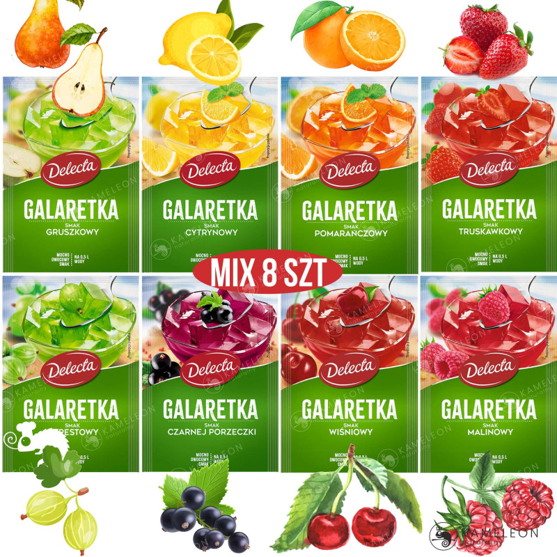 Delecta GALARETKA OWOCOWA Galaretki Owocowe MIX SMAKÓW OWOCOWYCH 8 sztuk !