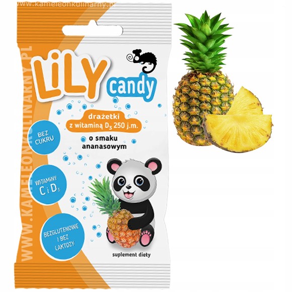 LILY CANDY DRAŻETKI BEZ CUKRU Z WITAMINAMI smak TRUSKAWKA