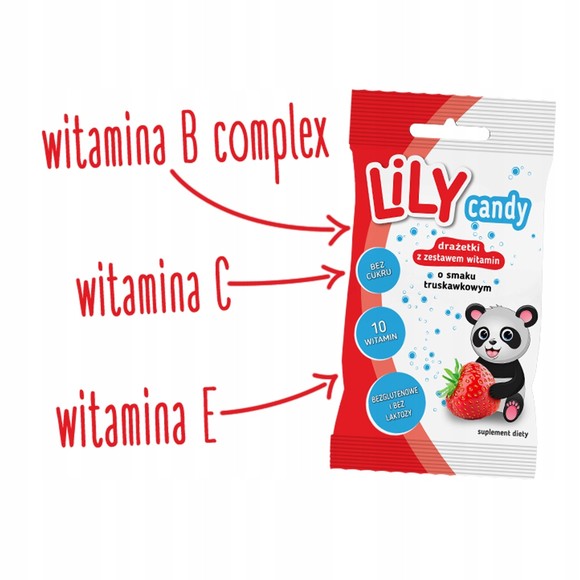 LILY CANDY DRAŻETKI BEZ CUKRU Z WITAMINAMI smak TRUSKAWKA