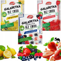 GALARETKA BEZ CUKRU glutenu TRUSKAWKA CYTRYNA OWOCE LASU MIX 3szt CELIKO