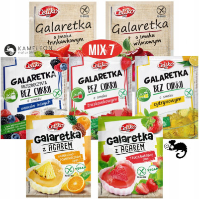 GALARETKA klasyczna Z AGAREM I BEZ CUKRU mix SMAKÓW 7szt BEZ GLUTENU Celiko
