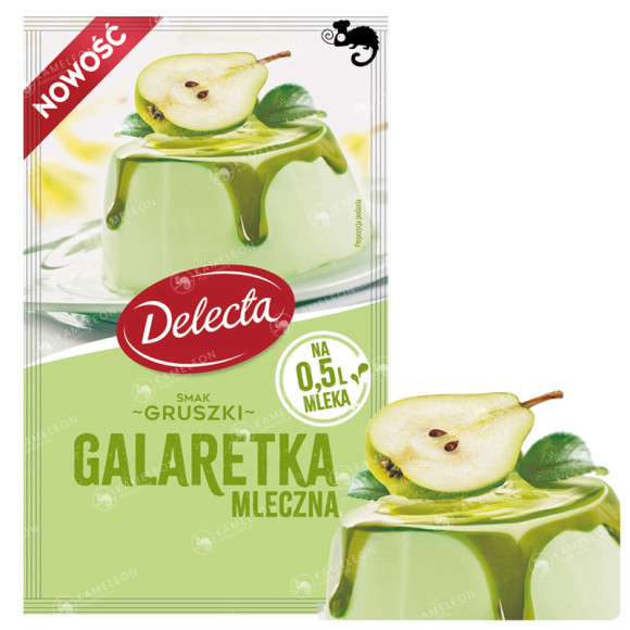GALARETKA MLECZNA - BANAN MALINA GRUSZKA ŚMIETANKA MORELA mix 5szt Delecta