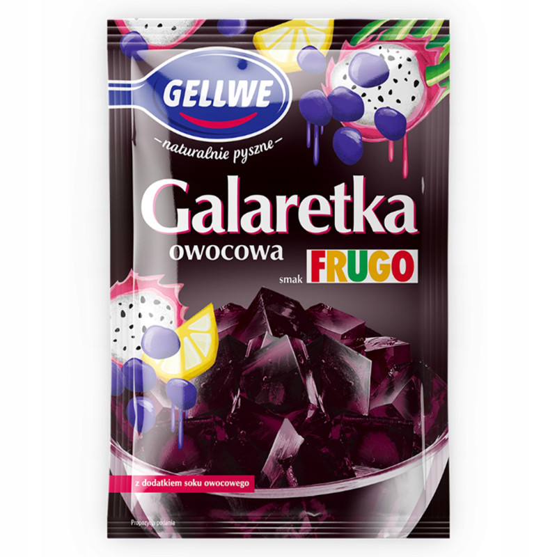 GALARETKA OWOCOWA smak FRUGO CZARNE Winogrono Pitahaya Cytryna GELLWE 72g