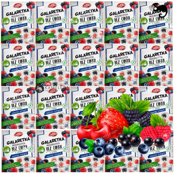GALARETKA PRZEZROCZYSTA OWOCE LASU LEŚNE bez CUKRU GLUTENU 14g Celiko X 20 GALARETKA PRZEZROCZYSTA OWOCE LASU LEŚNE bez CUKRU GLUTENU 14g Celiko X 20
