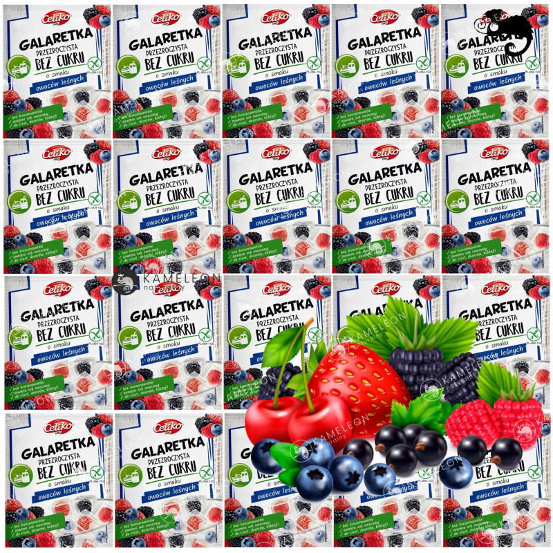 GALARETKA PRZEZROCZYSTA OWOCE LASU LEŚNE bez CUKRU GLUTENU 14g Celiko X 20