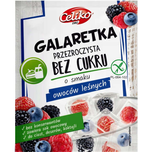 GALARETKA PRZEZROCZYSTA OWOCE LASU LEŚNE bez CUKRU GLUTENU 14g Celiko X 20 GALARETKA PRZEZROCZYSTA OWOCE LASU LEŚNE bez CUKRU GLUTENU 14g Celiko X 20