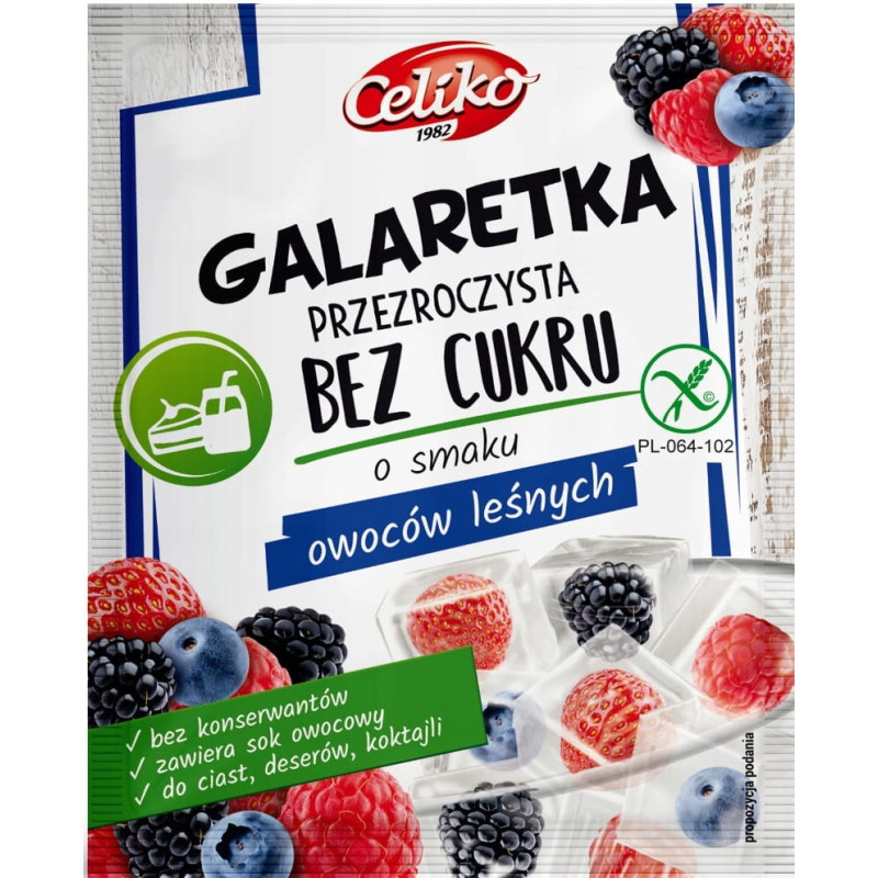 GALARETKA PRZEZROCZYSTA OWOCE LASU LEŚNE bez CUKRU GLUTENU 14g Celiko X 20