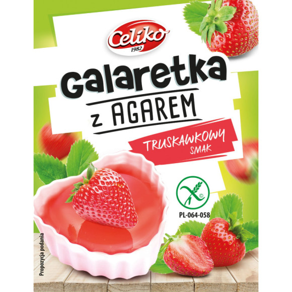 GALARETKA TRUSKAWKOWA z agarem AGAR 45g Celiko Bez Żelatyny Dla Wegan GALARETKA TRUSKAWKOWA z agarem AGAR 45g Celiko Bez Żelatyny Dla Wegan