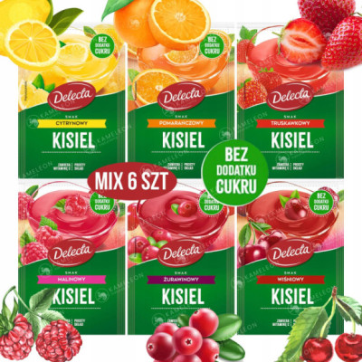 Delecta KISIEL BEZ DODATKU CUKRU mix SMAKÓW 6szt