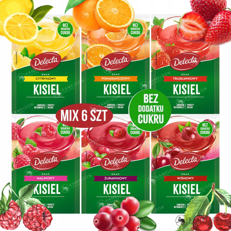 Delecta KISIEL BEZ DODATKU CUKRU mix SMAKÓW 6szt