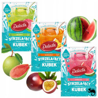 DELECTA STRZELAJĄCY OWOCOWY KUBEK Kisiel GUAVA ARBUZ MARAKUJA mix 3 smaków