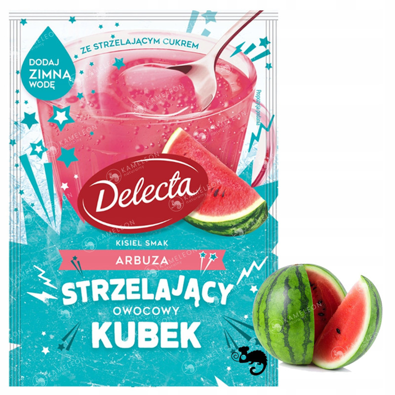 DELECTA STRZELAJĄCY OWOCOWY KUBEK Kisiel GUAVA ARBUZ MARAKUJA mix 3 smaków