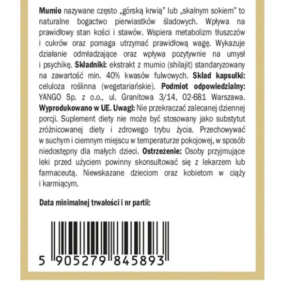 Yango MUMIO SHILAJIT 40% KWASÓW FELUROWYCH wsparcie
