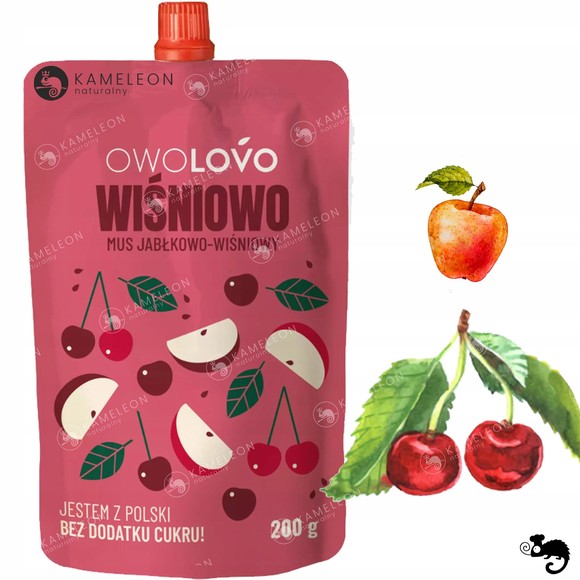 OWOLOVO WIŚNIOWO mus owocowy JABŁKO WIŚNIA  bez dodatku