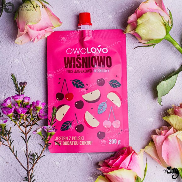 OWOLOVO WIŚNIOWO mus owocowy JABŁKO WIŚNIA  bez dodatku