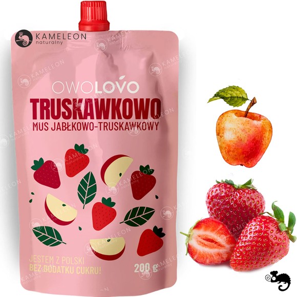 OWOLOVO TRUSKAWKOWO  mus owocowy JABŁKO TRUSKAWKA bez