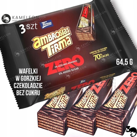 Tirma WAFELKI W GORZKIEJ CZEKOLADZIE BEZ CUKRU dla