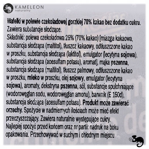 Tirma WAFELKI W GORZKIEJ CZEKOLADZIE BEZ CUKRU dla