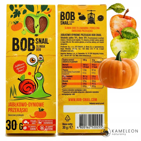BOB SNAIL ROLLS  przekąska bez cukru JABKO GRUSZKA 30g