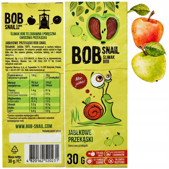 BOB SNAIL ROLLS  przekąska bez cukru JABKO GRUSZKA 30g