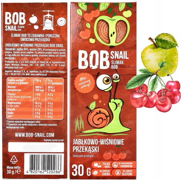 BOB SNAIL ROLLS  przekąska bez cukru JABKO GRUSZKA 30g
