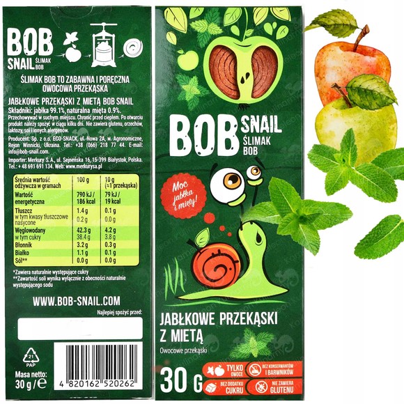 BOB SNAIL ROLLS  przekąska bez cukru JABKO GRUSZKA 30g