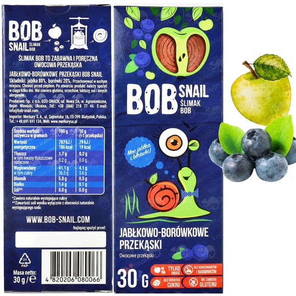 BOB SNAIL ROLLS  przekąska bez cukru JABKO GRUSZKA 30g