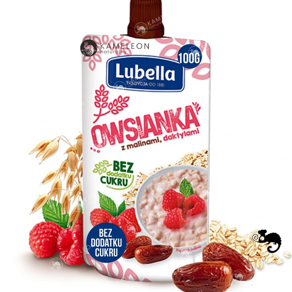 OWSIANKA w tubce MALINY & DAKTYLE 100g LUBELLA Bez cukru