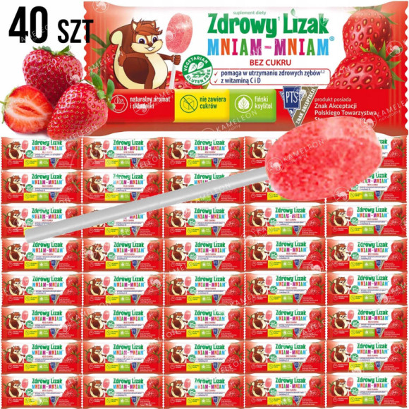 LIZAK TRUSKAWKA Truskawkowy ZAWIERA WITAMINY C i D 40 sztuk STARPHARMA LIZAK TRUSKAWKA Truskawkowy ZAWIERA WITAMINY C i D 40 sztuk STARPHARMA