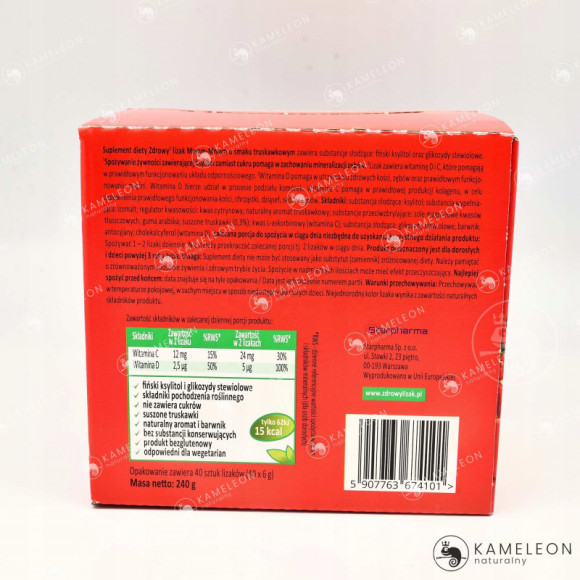 LIZAK TRUSKAWKA Truskawkowy ZAWIERA WITAMINY C i D 40 sztuk STARPHARMA LIZAK TRUSKAWKA Truskawkowy ZAWIERA WITAMINY C i D 40 sztuk STARPHARMA
