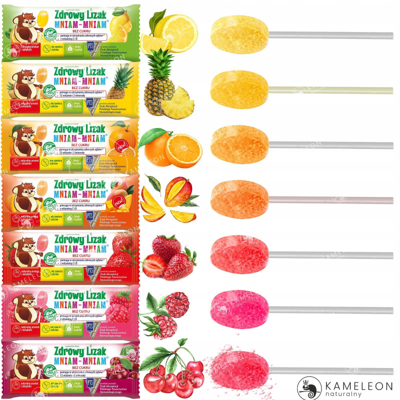 ZDROWY LIZAK ŁEZKA KULKA bez cukru YUM EARTH LOLLIPOP BUNNY NINJA mix 24szt