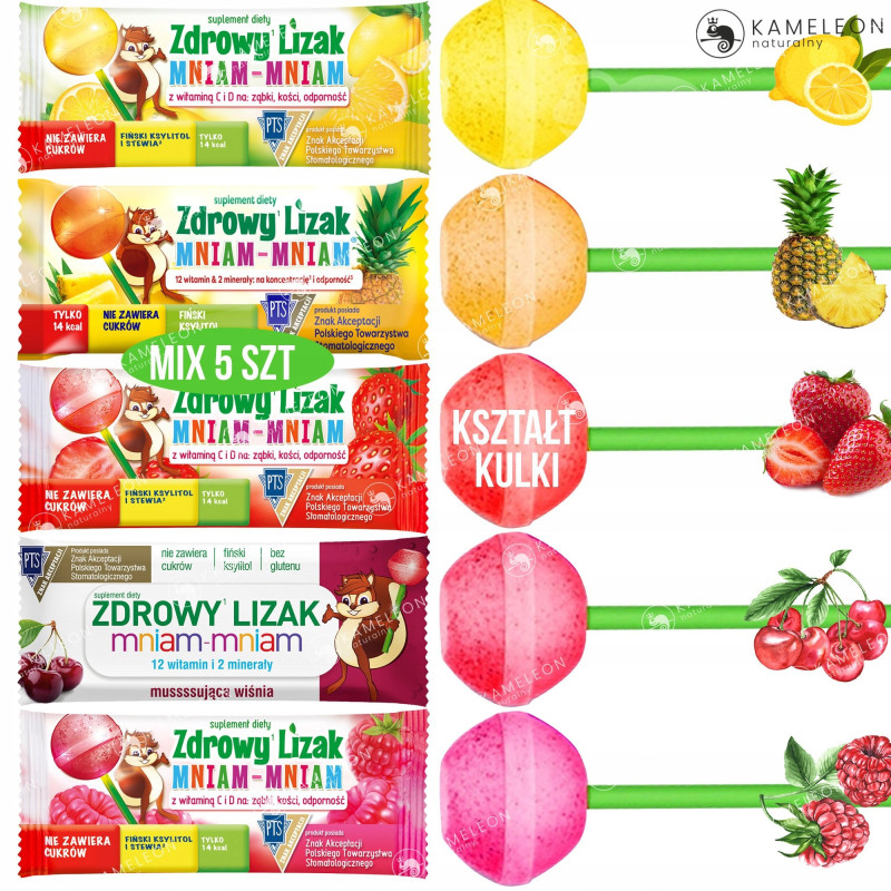 ZDROWY LIZAK ŁEZKA KULKA bez cukru YUM EARTH LOLLIPOP BUNNY NINJA mix 24szt