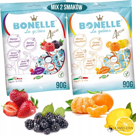 BONELLE WEGAŃSKIE ŻELKI ze stewią CYTRYNA MANDARYNKA 90g