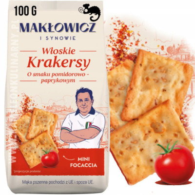 WŁOSKIE KRAKERSY O SMAKU POMIDORO PAPRYKOWY pomidor papryka 100g MAKŁOWICZ